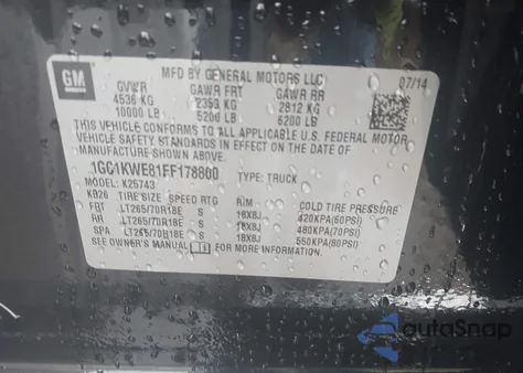 2015 Chevrolet Silverado Ltz from USA, damaged, VIN 1GC1KWE81FF178800